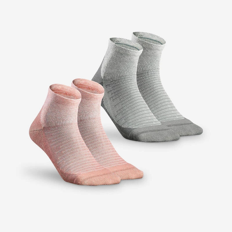 Quechua Chaussette Hike 100 Mid - Rose Et Gris- Lot De 2 Paires 1 Quechua Chaussette Hike 100 Mid - Rose Et Gris- Lot De 2 Paires