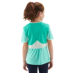 Devant -Nabaiji t shirt de randonnee enfant mh550 turquoise 7 15 ans 1