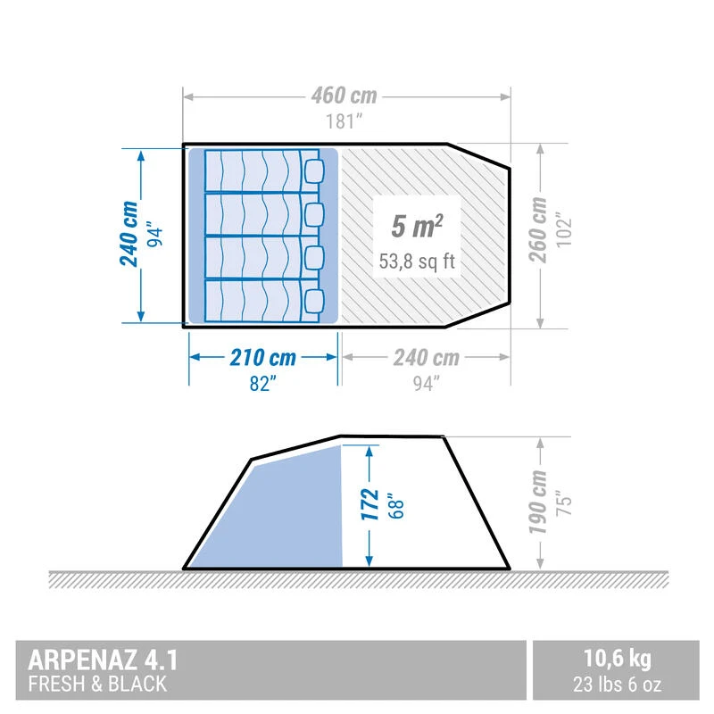 Quechua Tente à Arceaux De Camping - Arpenaz 4.1 F&B - 4 Personnes - 1 Chambre 2 Quechua Tente à Arceaux De Camping - Arpenaz 4.1 F&B - 4 Personnes - 1 Chambre – Image 2