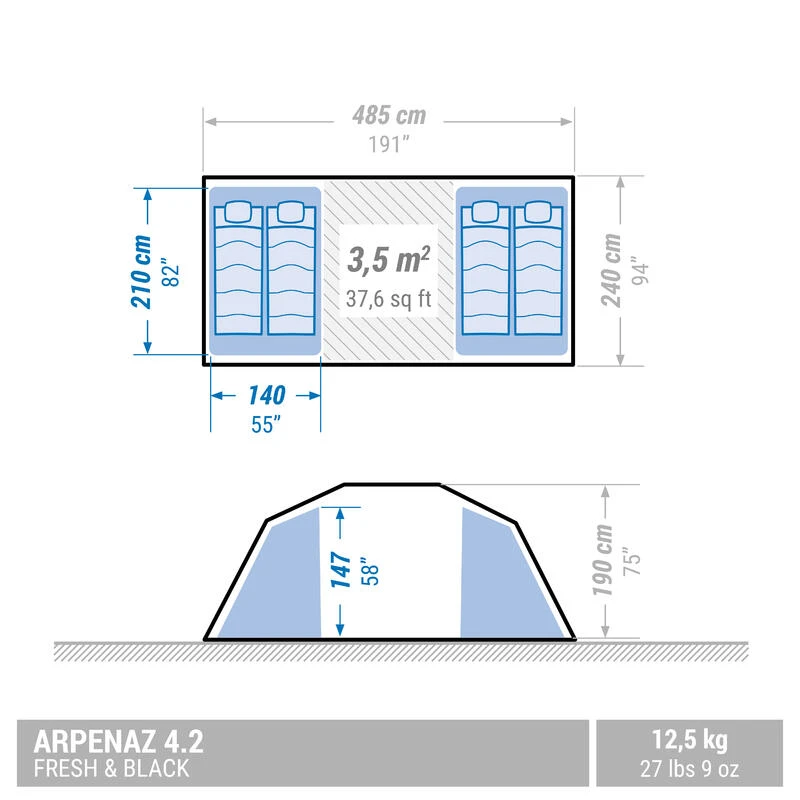 Quechua Tente à Arceaux De Camping - Arpenaz 4.2 F&B - 4 Personnes - 2 Chambres 2 Quechua Tente à Arceaux De Camping - Arpenaz 4.2 F&B - 4 Personnes - 2 Chambres – Image 2