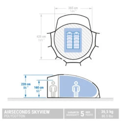 Devant -Nabaiji tente bulle de camping airseconds skyview polycoton 2 personnes 1 chambre 1