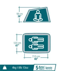 Devant -Nabaiji tente de camping 2 seconds 2 places fresh and black 1