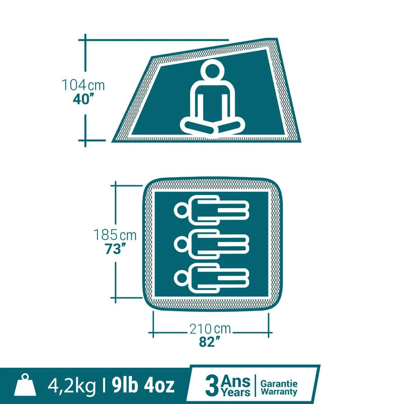 Quechua Tente De Camping - 2 SECONDS - 3 Places - Fresh & Black 6 Quechua Tente De Camping - 2 SECONDS - 3 Places - Fresh & Black – Image 6
